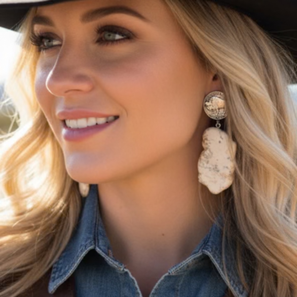 NWT Buffalo Nickel Coin and Howlite Rock Earrings